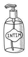 VECTOR ISOLATED ON A WHITE BACKGROUND DOODLE ILLUSTRATION OF LIQUID SOAP FOR INTIMATE PLACES