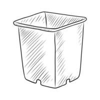 BLACK VECTOR ISOLATED ON A WHITE BACKGROUND DOODLE ILLUSTRATION OF A POT FOR SEEDLINGS AND FLOWERS