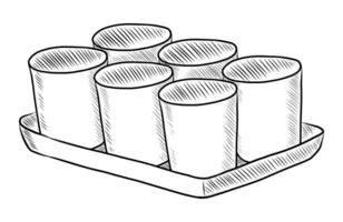 BLACK VECTOR ISOLATED ON A WHITE BACKGROUND DOODLE ILLUSTRATION OF POTS ON A PALLET FOR SEEDLINGS AND FLOWERS