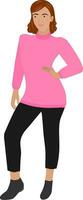 woman in a pink sweater. vector Illustration.