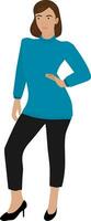 woman in a blue sweater. Business woman vector Illustration.