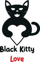 negro gatito amor logo ilustración vector