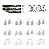 2024 calendario en noruego idioma, semana empieza desde domingo. vector