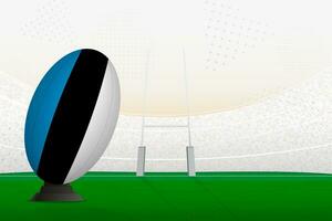 Estonia national team rugby ball on rugby stadium and goal posts, preparing for a penalty or free kick. vector