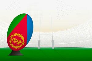 Eritrea national team rugby ball on rugby stadium and goal posts, preparing for a penalty or free kick. vector