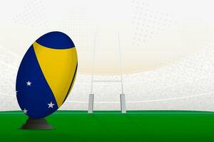 Tokelau national team rugby ball on rugby stadium and goal posts, preparing for a penalty or free kick. vector