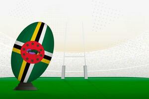 Dominica national team rugby ball on rugby stadium and goal posts, preparing for a penalty or free kick. vector