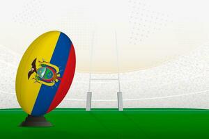 Ecuador national team rugby ball on rugby stadium and goal posts, preparing for a penalty or free kick. vector