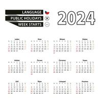 2024 calendar in Czech language, week starts from Sunday. vector