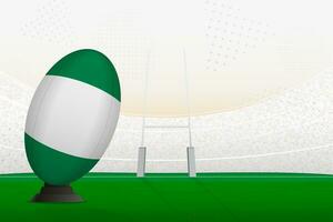 Nigeria national team rugby ball on rugby stadium and goal posts, preparing for a penalty or free kick. vector