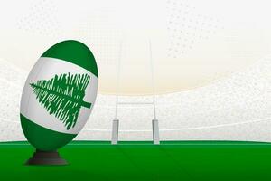 Norfolk Island national team rugby ball on rugby stadium and goal posts, preparing for a penalty or free kick. vector