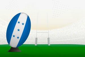 Honduras national team rugby ball on rugby stadium and goal posts, preparing for a penalty or free kick. vector