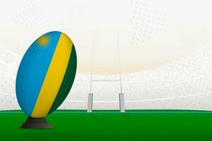 Rwanda national team rugby ball on rugby stadium and goal posts, preparing for a penalty or free kick. vector