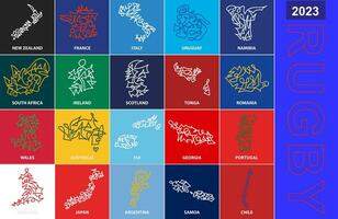 Collection of abstract stroke maps of participants International Rugby competition. vector