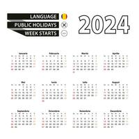 2024 calendar in Romanian language, week starts from Sunday. vector