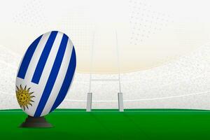 Uruguay national team rugby ball on rugby stadium and goal posts, preparing for a penalty or free kick. vector