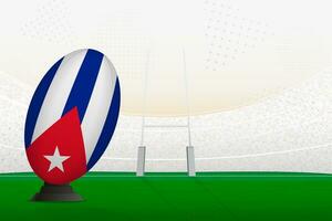 Cuba national team rugby ball on rugby stadium and goal posts, preparing for a penalty or free kick. vector