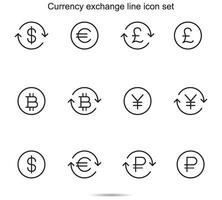 moneda intercambiar línea icono colocar, vector ilustración.