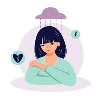 Depression concept. Mental illness female flat character vector illustration