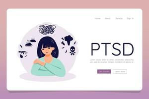 Suffering from PTSD depression mental disorder web landing template banner vector