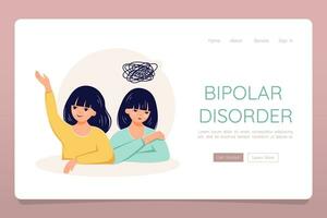 Bipolar disorder concept. Mental illness depression web landing banner template vector