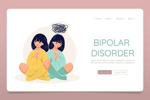 Bipolar disorder concept. Mental illness depression web landing banner template vector