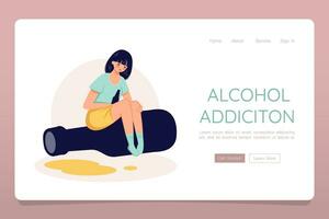 Alcohol abuse addiction concept Web Landing template banner vector