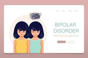 Bipolar disorder concept. Mental illness depression web landing banner template vector