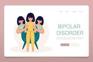 Bipolar disorder concept. Mental illness depression web landing banner template vector