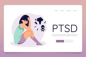 Suffering from PTSD depression mental disorder web landing template banner vector