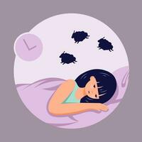 Sleep disorder concepr female person suffer from insomnia flat ilustration vector