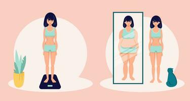 Eating disorder concept anorexia bulimia problem flat person illustration vector