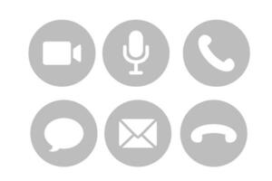 Virtual hangouts icons for conference call. Video, sound, message, mail and call icons isolated on white background. Vector illustration