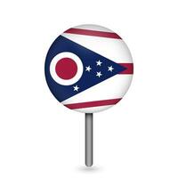 Map pointer with flag of Ohio. Vector illustration.