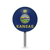 Map pointer with flag of Kansas. Vector illustration.