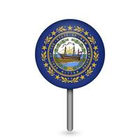 Map pointer with flag of New Hampshire. Vector illustration.