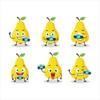 Photographer profession emoticon with yellow pear cartoon character vector