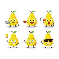 Yellow pear cartoon character with various types of business emoticons vector