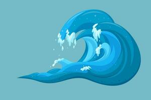 Tsunami waves background. Moving ocean waves in cartoon style. Vector illustration