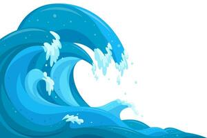 Tsunami waves background. Flood ocean waves in cartoon style. Vector illustration