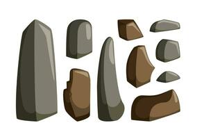 Mountain rocks with boulders. Set of granite and other stones of various shapes for rocky landscape. Vector illustration