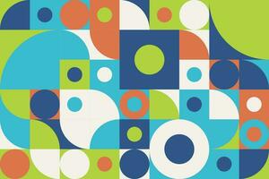 Geometric flat, bright mosaic tracery seamless pattern with semicircle, circle, and square vector