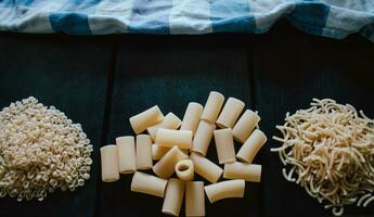 pasta on a blue and white striped towel photo