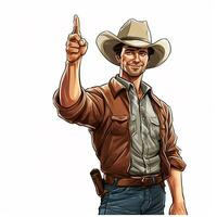 cowboy pointing his finger up isolated on white background photo