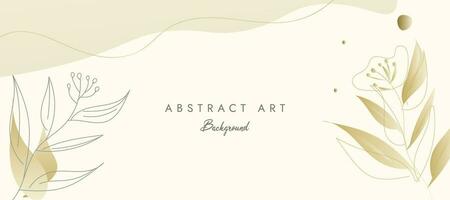 Luxury minimal style abstract art background vector with golden line art flower and botanical leaves, Organic shapes, Watercolor. Vector background for banner, poster, Web and packaging.