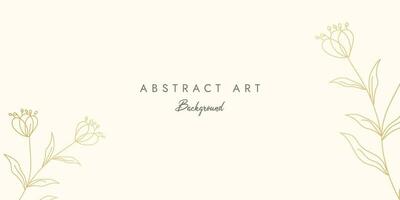 Luxury minimal style abstract art background vector with golden line art flower and botanical leaves, Organic shapes, Watercolor. Vector background for banner, poster, Web and packaging.