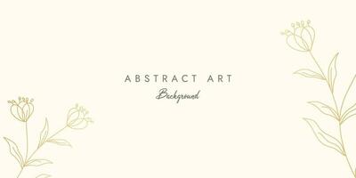 Luxury minimal style abstract art background vector with golden line art flower and botanical leaves, Organic shapes, Watercolor. Vector background for banner, poster, Web and packaging.