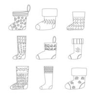 conjunto de mano dibujado Navidad contorno calcetines vector