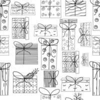 Seamless pattern of Christmas hand drawn outline gift box vector