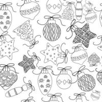 Seamless pattern of Christmas hand drawn outline toys for Christmas tree vector